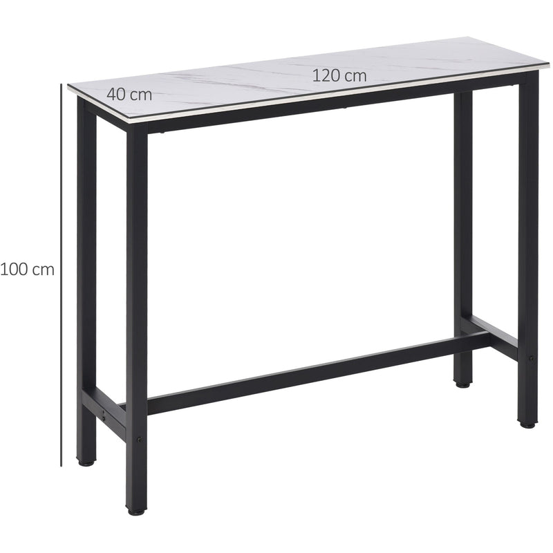 HOMCOM Bar Table Breakfast Marble Grain Dining Table Coffee Table with Adjustable Footpads, 120x40x100cm, White & Black Homcom