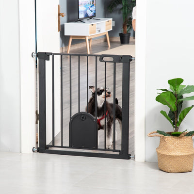 PawHut 75-82cm Black Pet Safety Gate PawHut