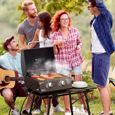 Portable 2 Burner Gas BBQ Grill with Lid Thermometer, Black Outsunny
