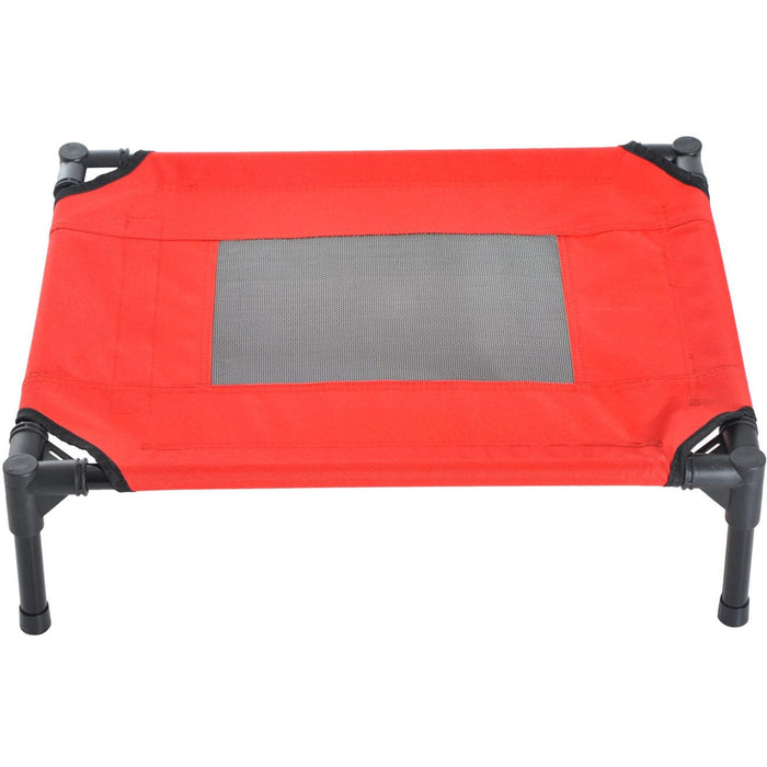 Elevated Camping Pet Bed, Metal Frame, Black/Red