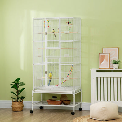 PawHut White 3-Tier Bird Cage with Toys PawHut