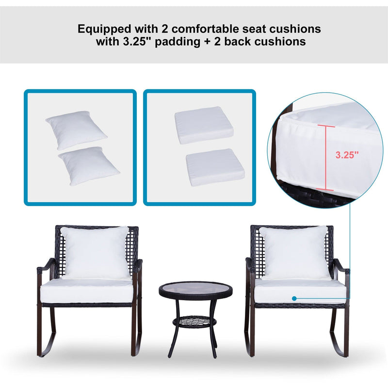 2 Seater Rattan Rocking Set with Round Coffee Table - Brown