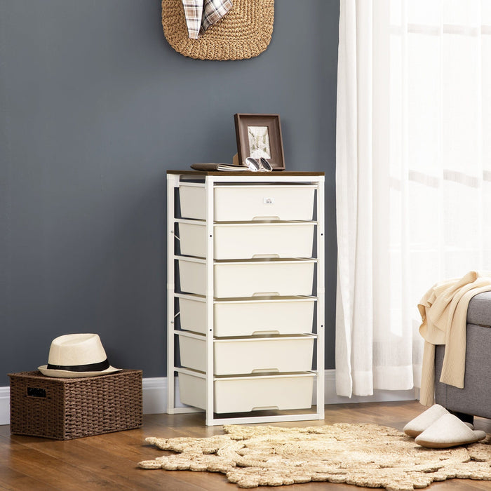 White 6-Drawer Chest, Steel Frame