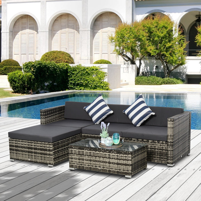 4 Seater Outdoor Rattan Sofa Set with Coffee Table, Cushions