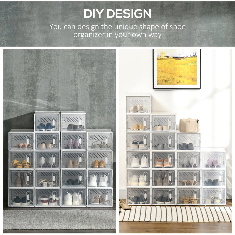 Portable Shoe Storage Cabinet, Clear/White