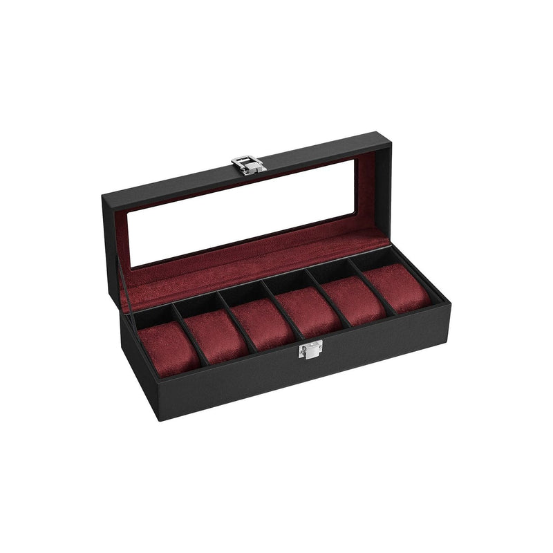 Songmics Watch Box For 6 Watches Black Leather