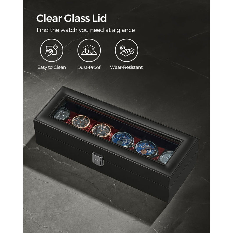 Songmics Watch Box For 6 Watches Black Leather