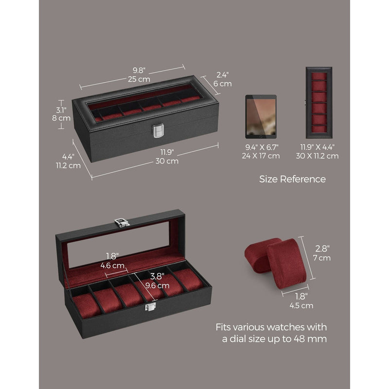 Songmics Watch Box For 6 Watches Black Leather