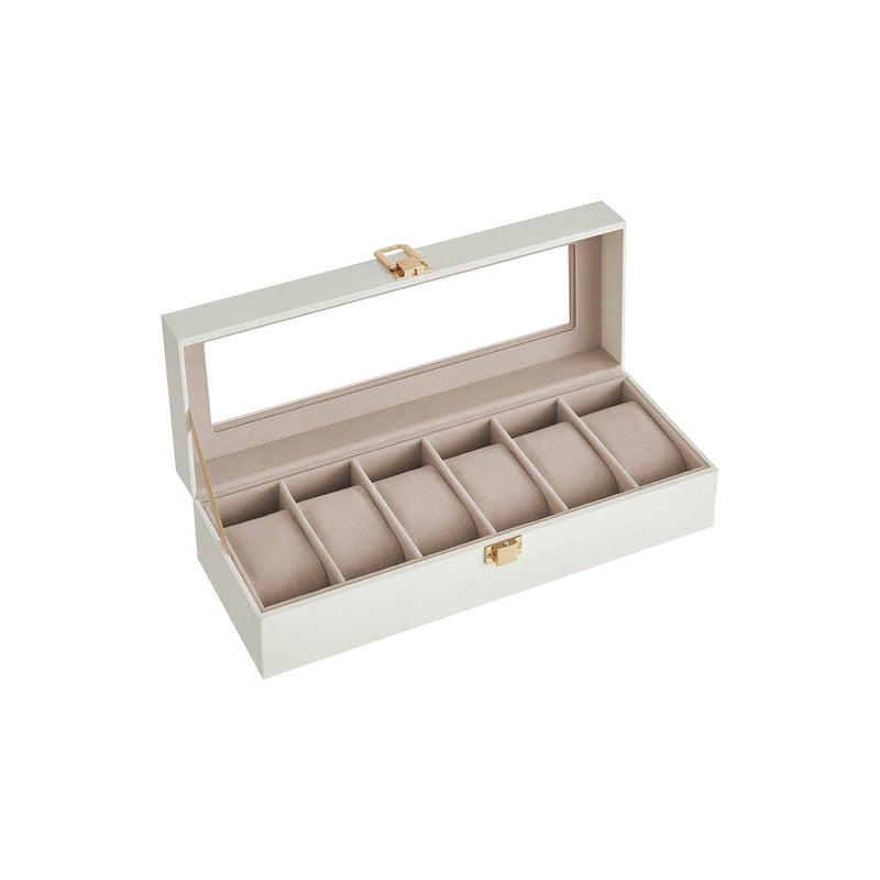 Songmics Watch Box For 6 Watches White Leather