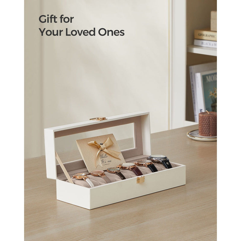 Songmics Watch Box For 6 Watches White Leather