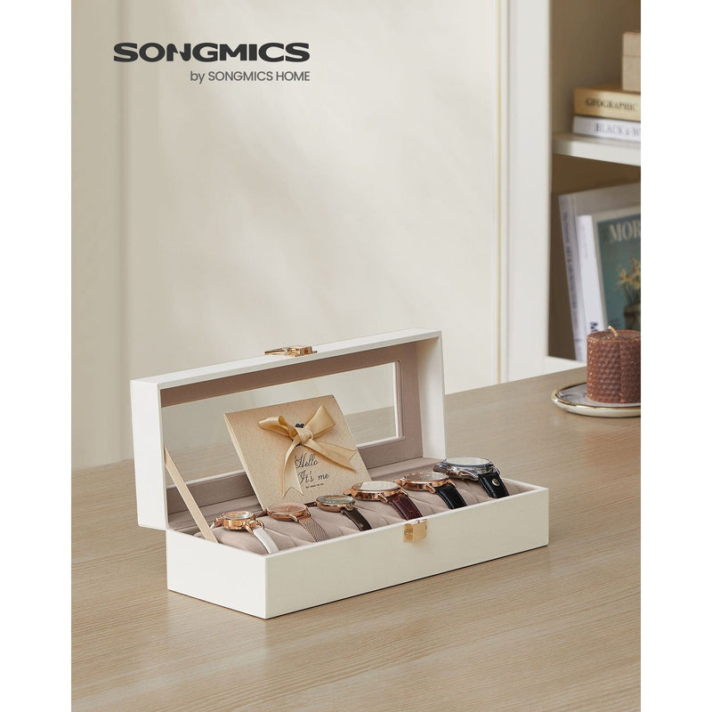 Songmics Watch Box For 6 Watches White Leather