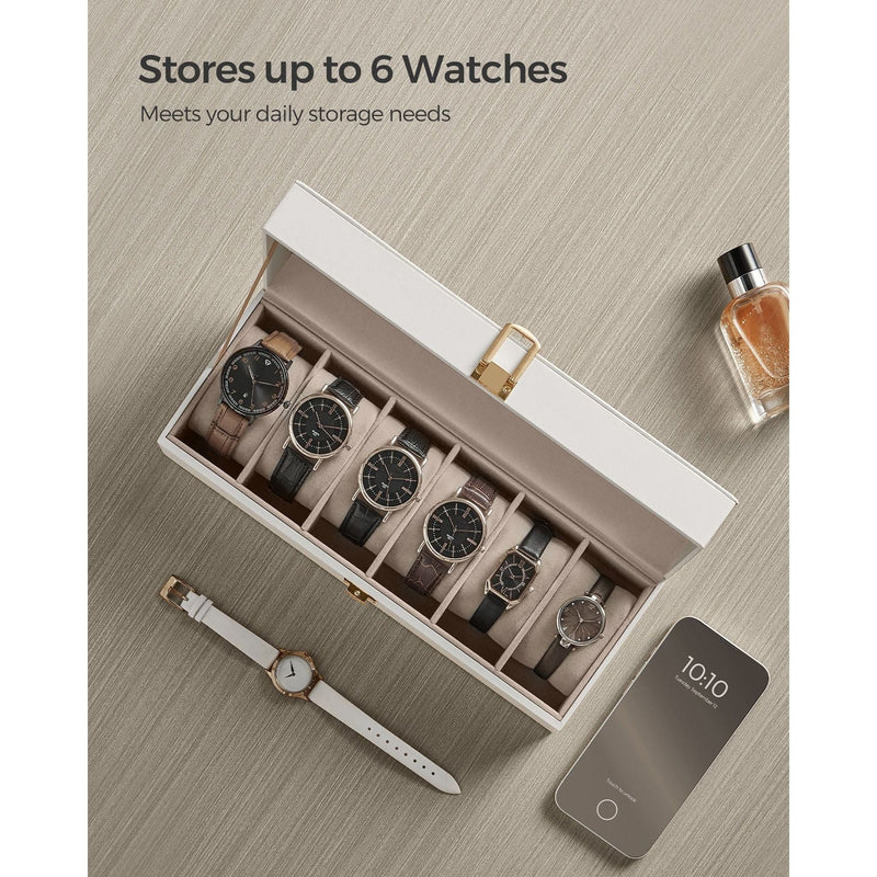 Songmics Watch Box For 6 Watches White Leather