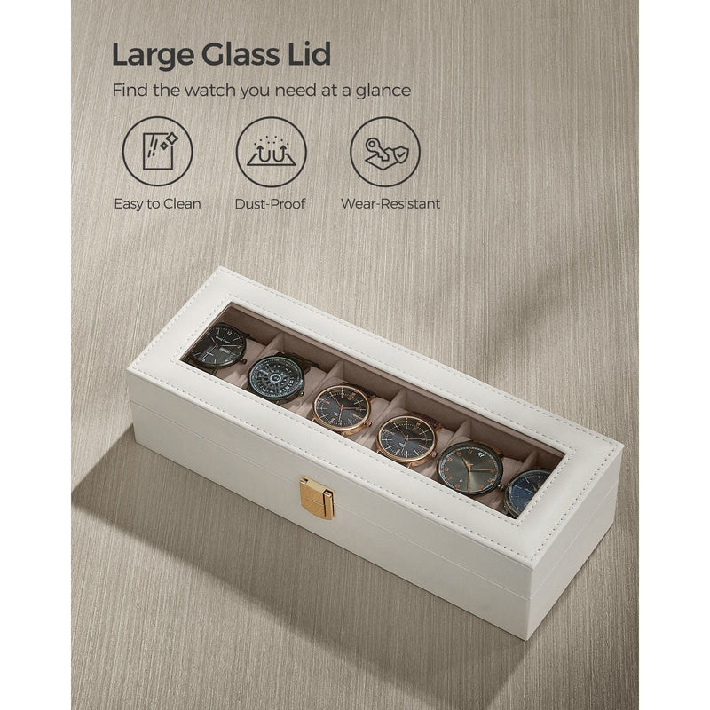 Songmics Watch Box For 6 Watches White Leather