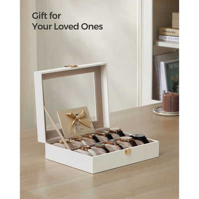 Songmics Watch Box For 10 Watches White Leather Songmics