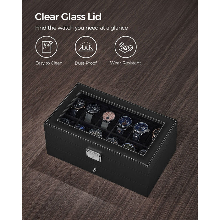 Songmics Watch Display Case With Drawer Black Leather