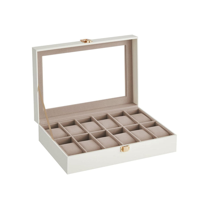 Songmics Watch Box For 12 Watches White Leather