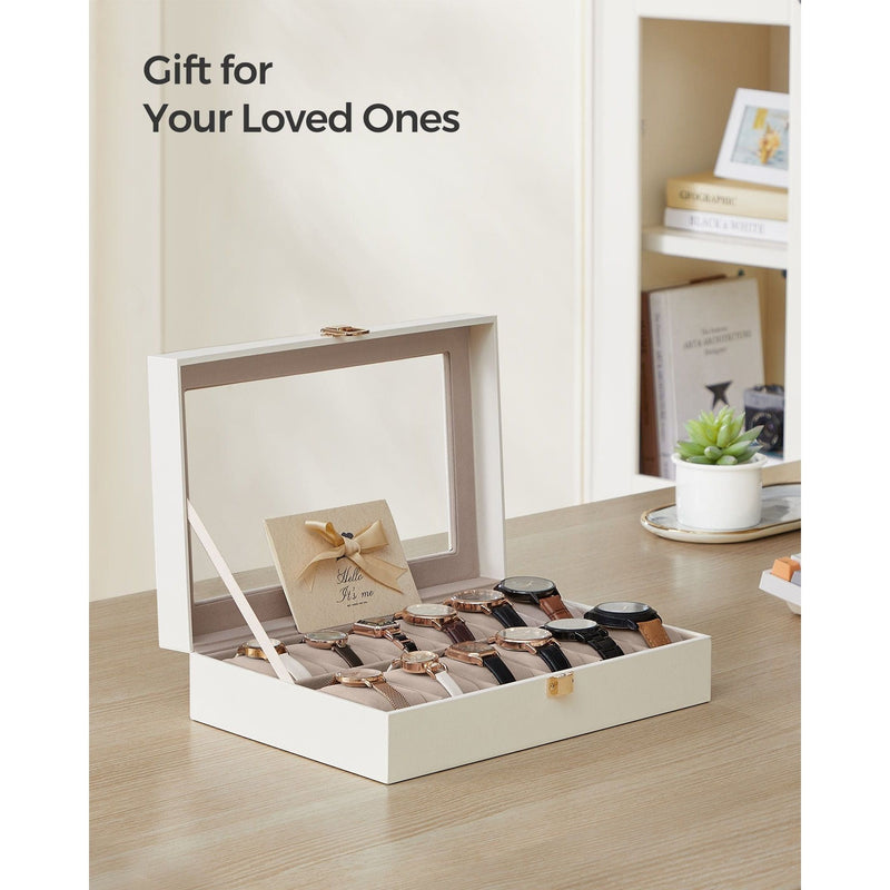 Songmics Watch Box For 12 Watches White Leather