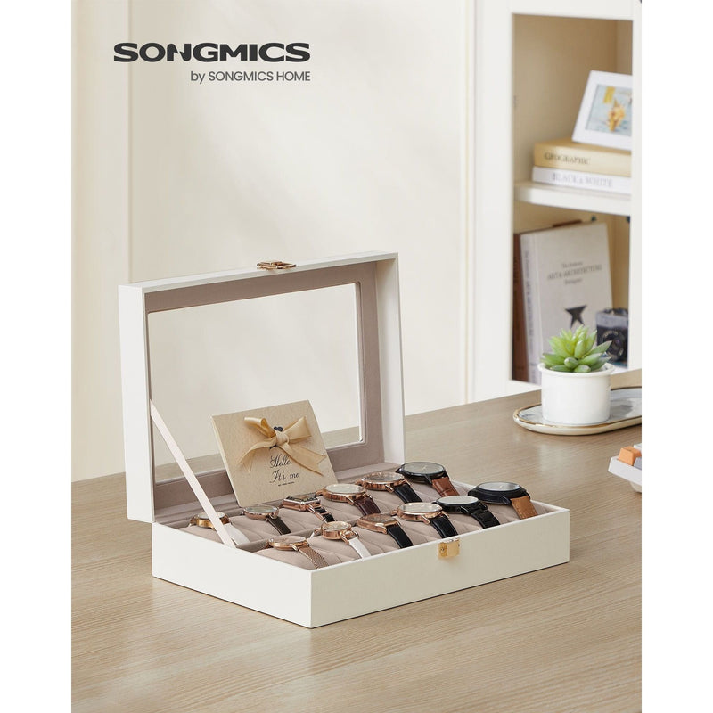 Songmics Watch Box For 12 Watches White Leather