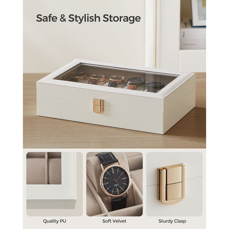 Songmics Watch Box For 12 Watches White Leather