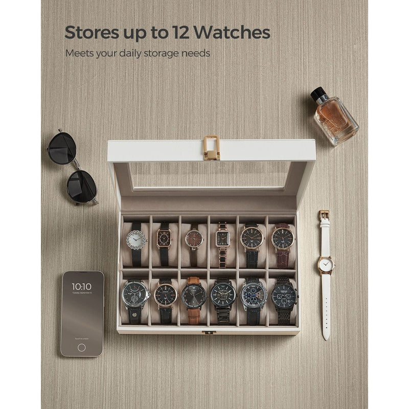 Songmics Watch Box For 12 Watches White Leather