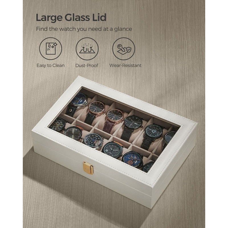 Songmics Watch Box For 12 Watches White Leather