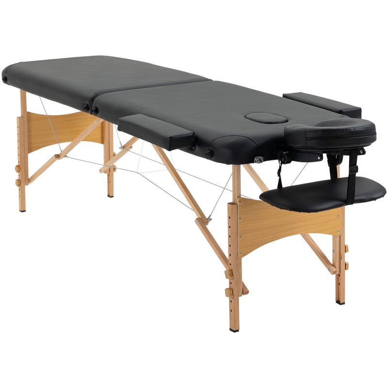 Black Portable Massage Bed, 2 Sections, Wooden Frame, Bag