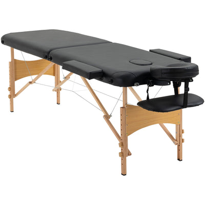 Black Portable Massage Bed, 2 Sections, Wooden Frame, Bag Homcom