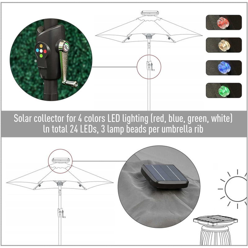 2.7m Garden Umbrella With Lights, Tilt, Crank