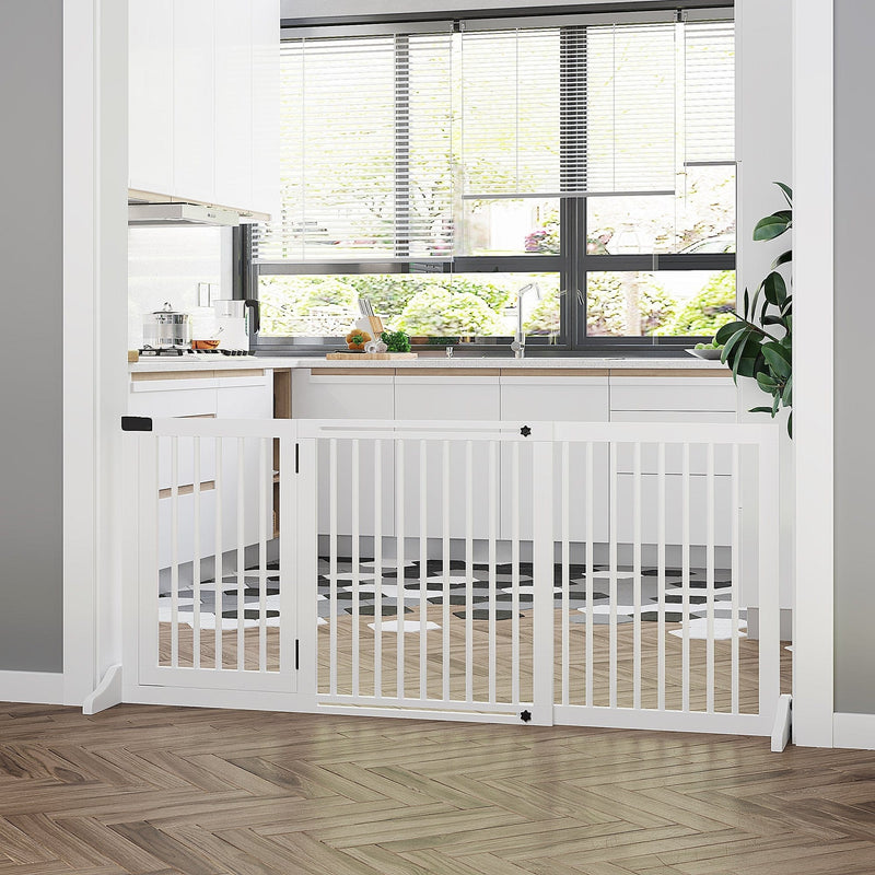 Freestanding Wooden Pet Gate, 75H x 204 cm, White