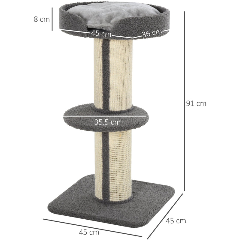 91cm Cat Tree, Sisal Post, Play Tower, Perch, Lamb Cashmere