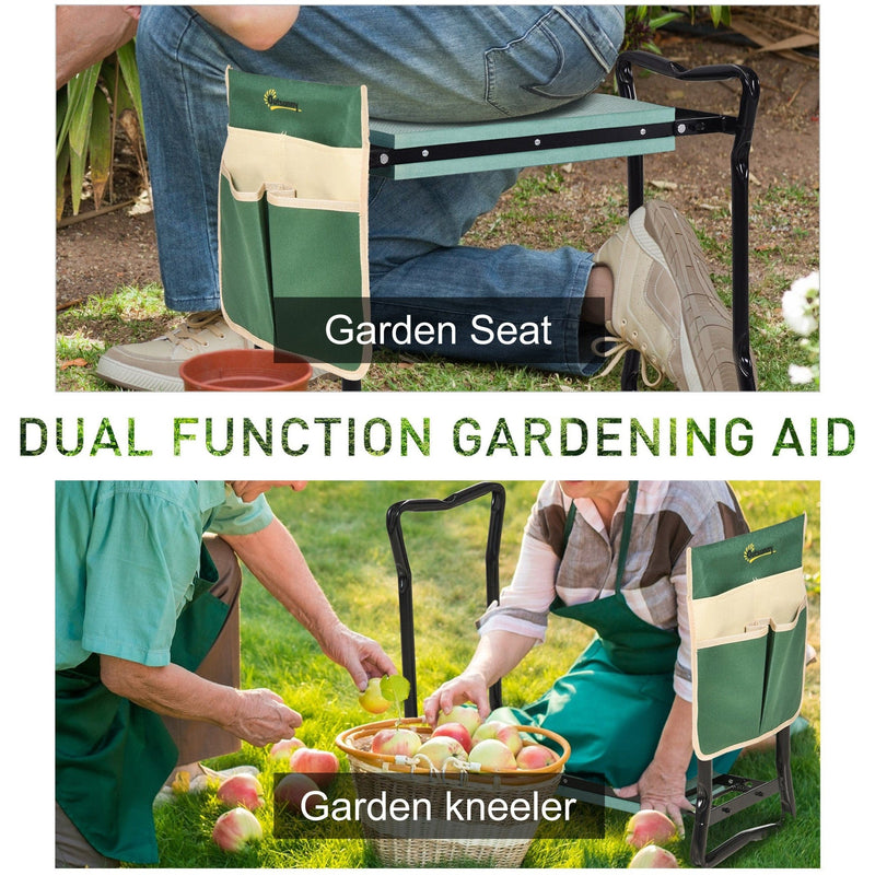 Foldable Garden Kneeler Seat, Steel Frame, w/ Tool Bag Pouch