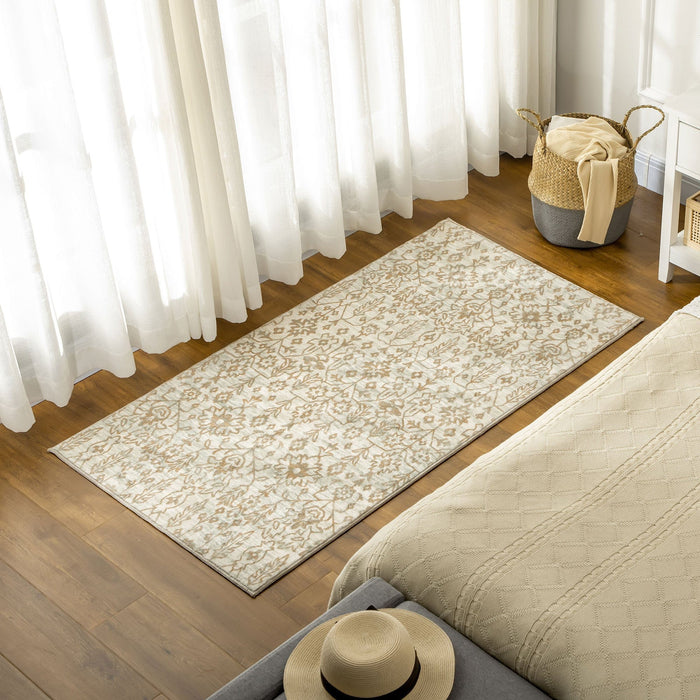 Beige Floral Rug, 150 x 80cm, Living/Bedroom