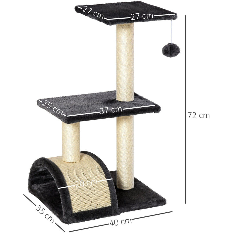 72cm Cat Tree, Climbing Centre, Sisal Post, Arc Perch, Grey