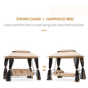 3 Seater Swing Chair 3-in-1 Hammock Bed Patio Bench, Beige Outsunny