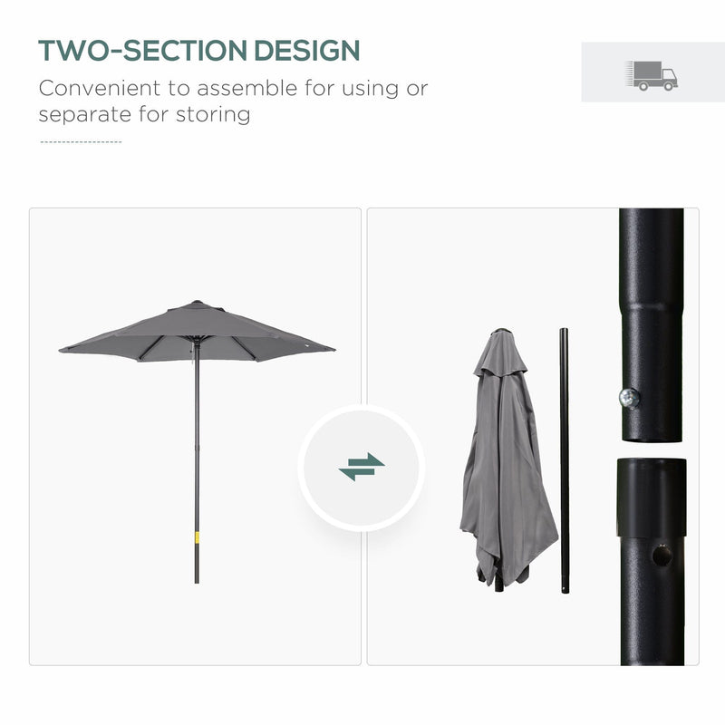 2m Outdoor Patio Parasol - Sun Shade, 6 Ribs Outsunny
