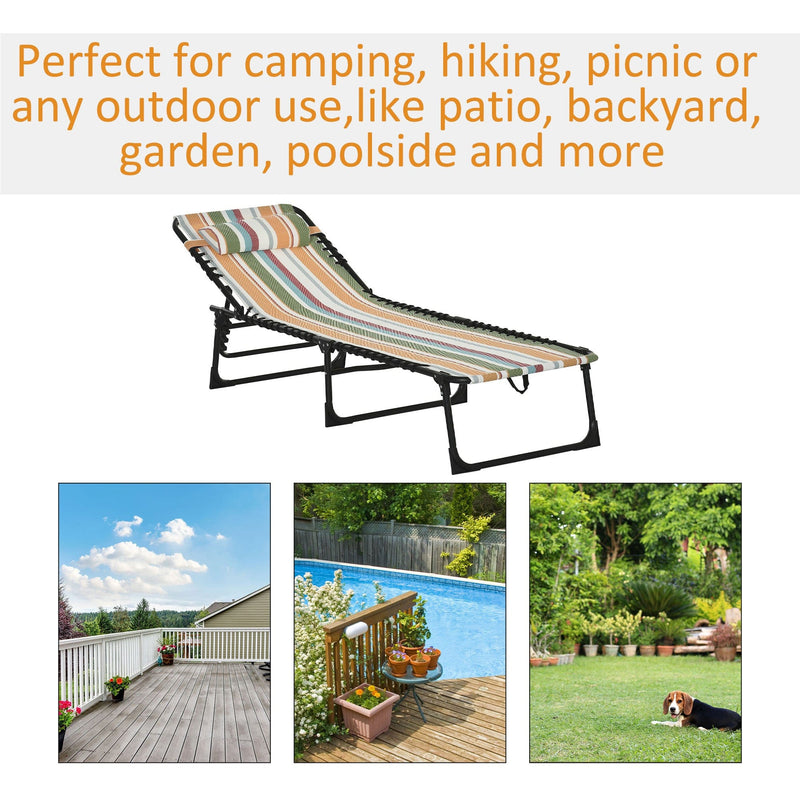 Outsunny Folding Sun Lounger Beach Chaise Chair Garden Reclining Cot Camping Hiking Recliner with 4 Position Adjustable, Multicolored Outsunny