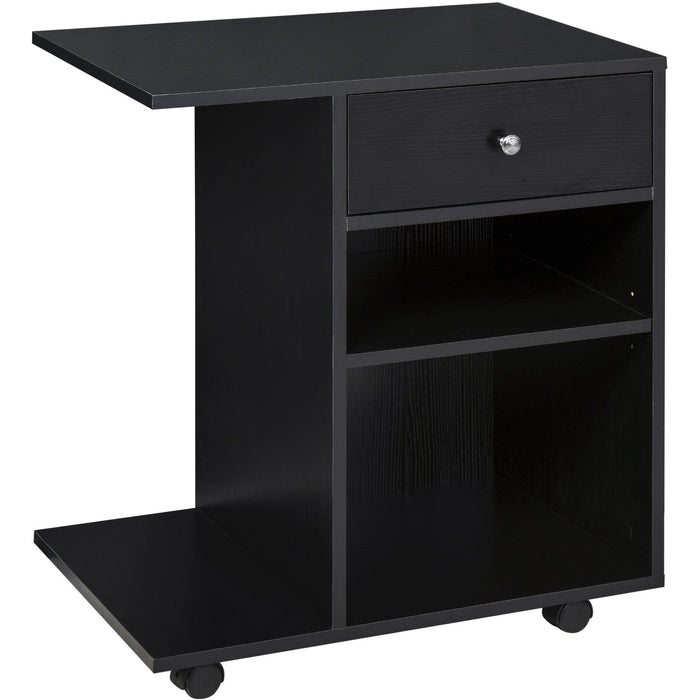 Black Mobile Printer Cart with CPU Stand & Drawer