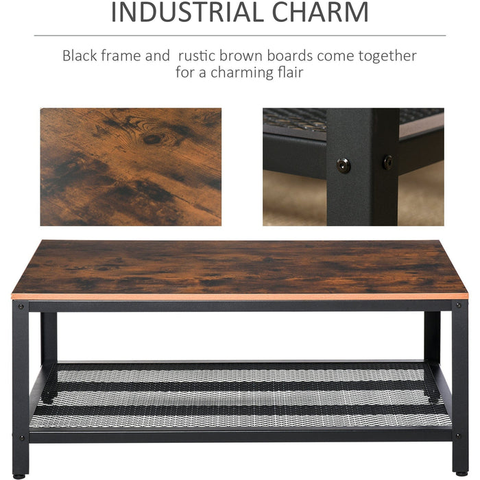 Industrial Coffee Table Storage Shelf Metal Frame