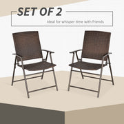 Outsunny 2pcs Folding Garden Chair Rattan Bistro Set with Armrest for Outdoor Steel Frame Outsunny