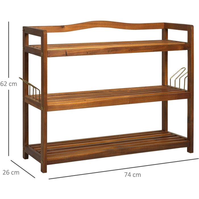 3 Tier Wooden Shoe Rack, 12 Pairs - Teak