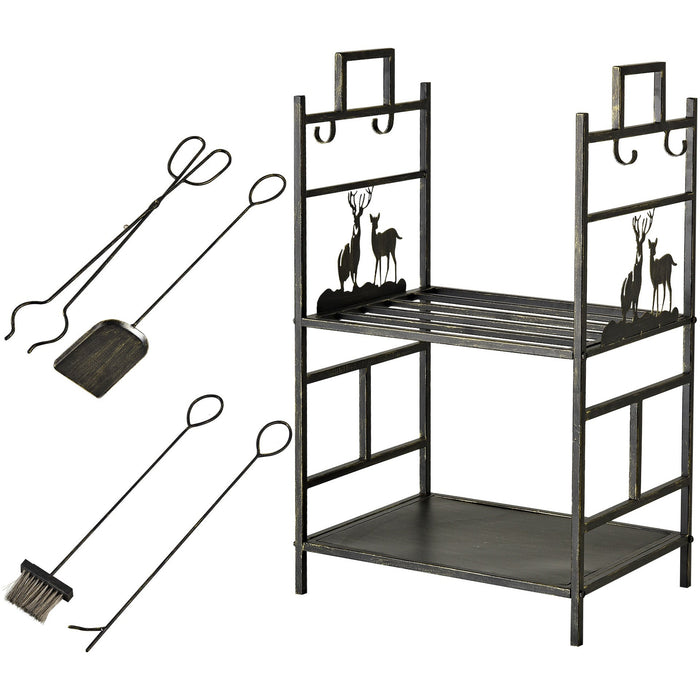 2-Layer Heavy Duty Firewood Rack with 4 Tools