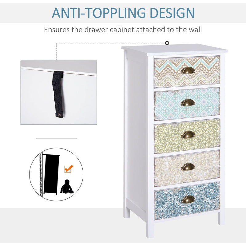 White 5 Drawer Storage Chest Unit