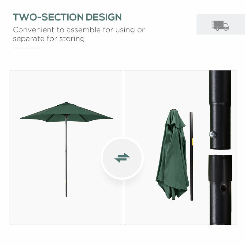2m Outdoor Patio Parasol - Sun Shade, 6 Ribs Outsunny