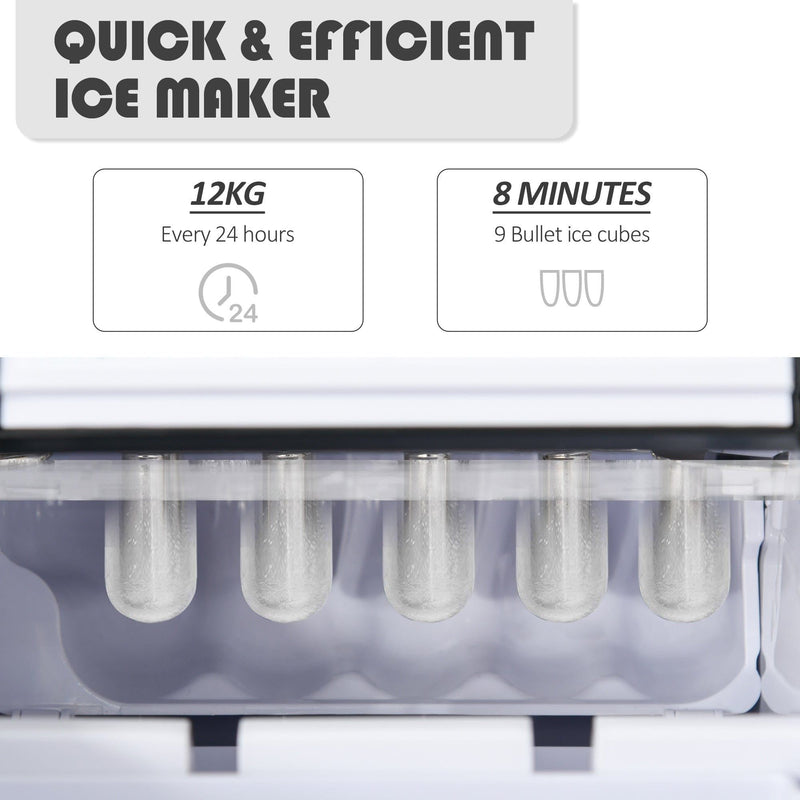 Countertop Bullet Ice Maker, 12kg/24H, Auto Cleaning, Window