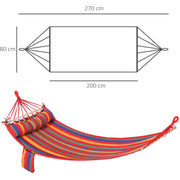 Outsunny Cotton Hammock Soft Portable Swing Sleeping w/ Headrest & Side Pocket Deluxe Swing Chair for Beach, Yard, Bedroom, Patio, Porch, 270 x 80 cm Outsunny