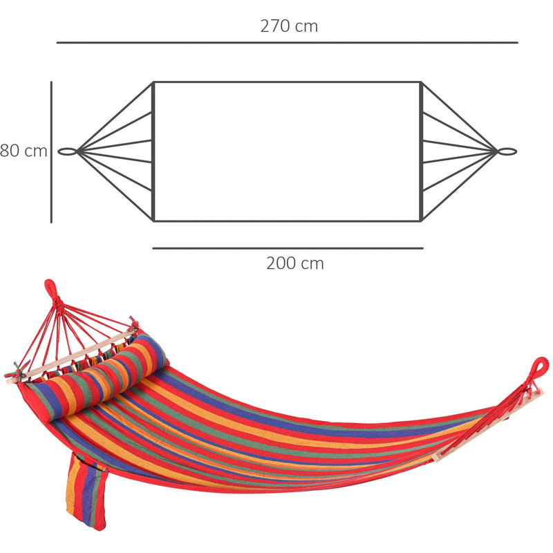 Outsunny Cotton Hammock Soft Portable Swing Sleeping w/ Headrest & Side Pocket Deluxe Swing Chair for Beach, Yard, Bedroom, Patio, Porch, 270 x 80 cm Outsunny