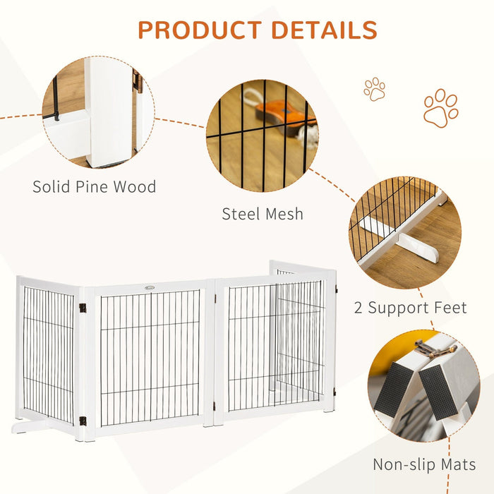 Freestanding Wooden Pet Gate, 264L x 35.5W x 77H cm, White