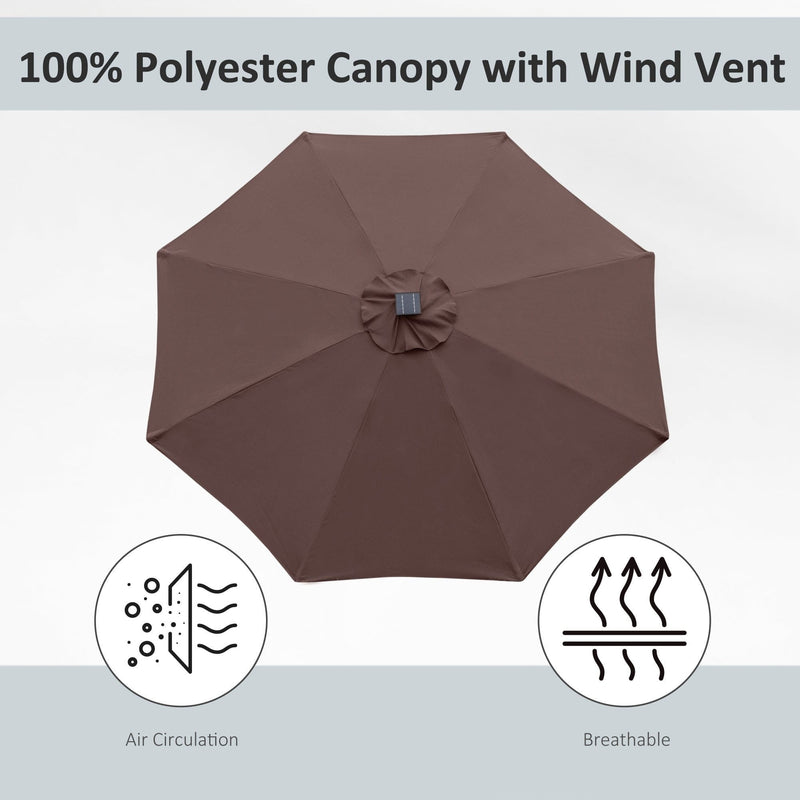 2.7m Garden Parasol With Lights, Tilt, Crank, Summer Shade