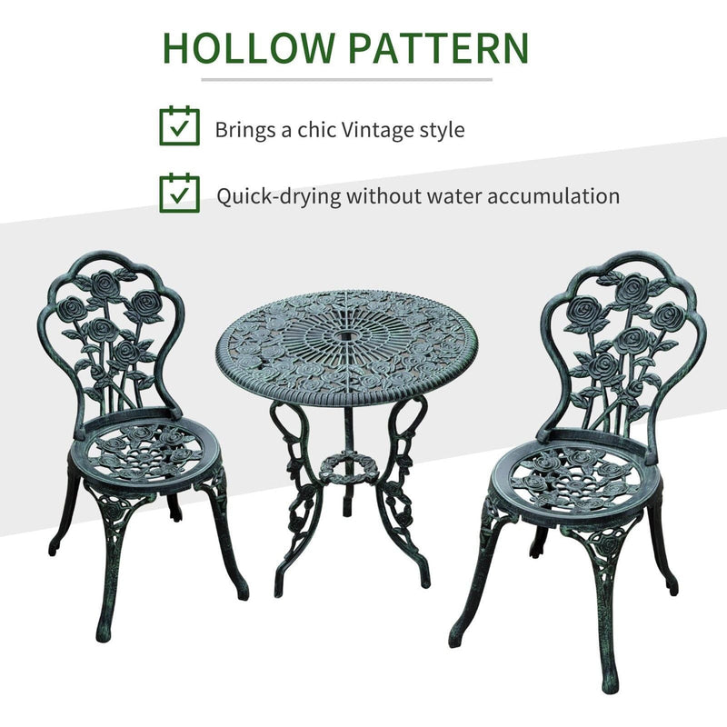 3 Piece Cast Aluminium Bistro Set, Green