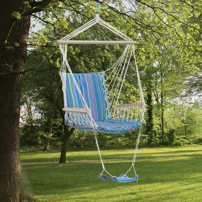 Outdoor Hammock Chair - Wooden Footrest, Armrest - Cotton Outsunny